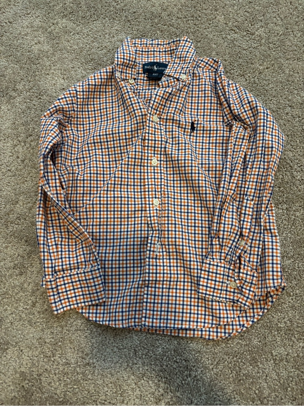 Ralph Lauren Orange & Blue Check Button-Down Shirt - kids 4T